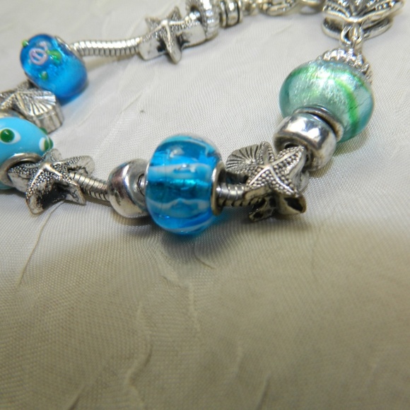 Sterling Silver Bracelet Charm Starfish Blue Glass Coastal Beachy - Picture 4 of 6